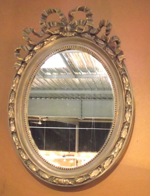 OLD FRENCH PAINTED OVAL MIRROR